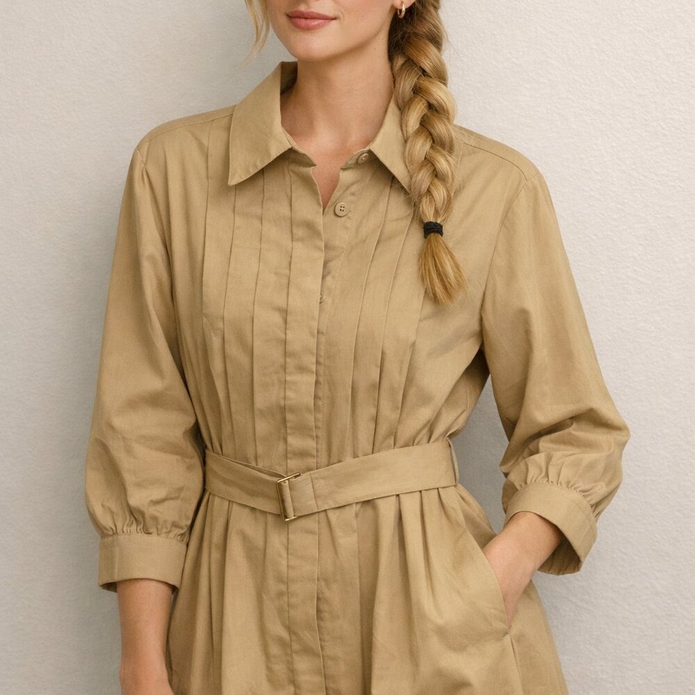 JW Classic Beige Shirt Dress with Belt